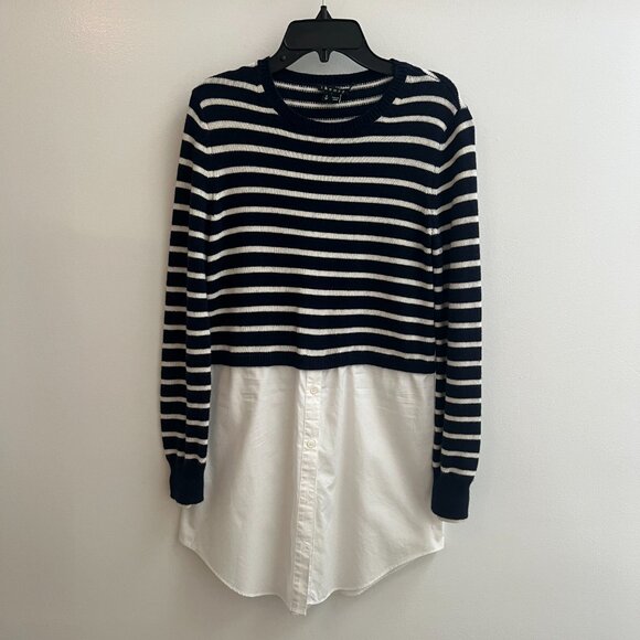 Theory Rymalia Sweater Shirt Tunic Top Striped Medium Blue White - Picture 4 of 9